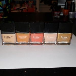 6 pink, peach, orange Butter London nail polishes